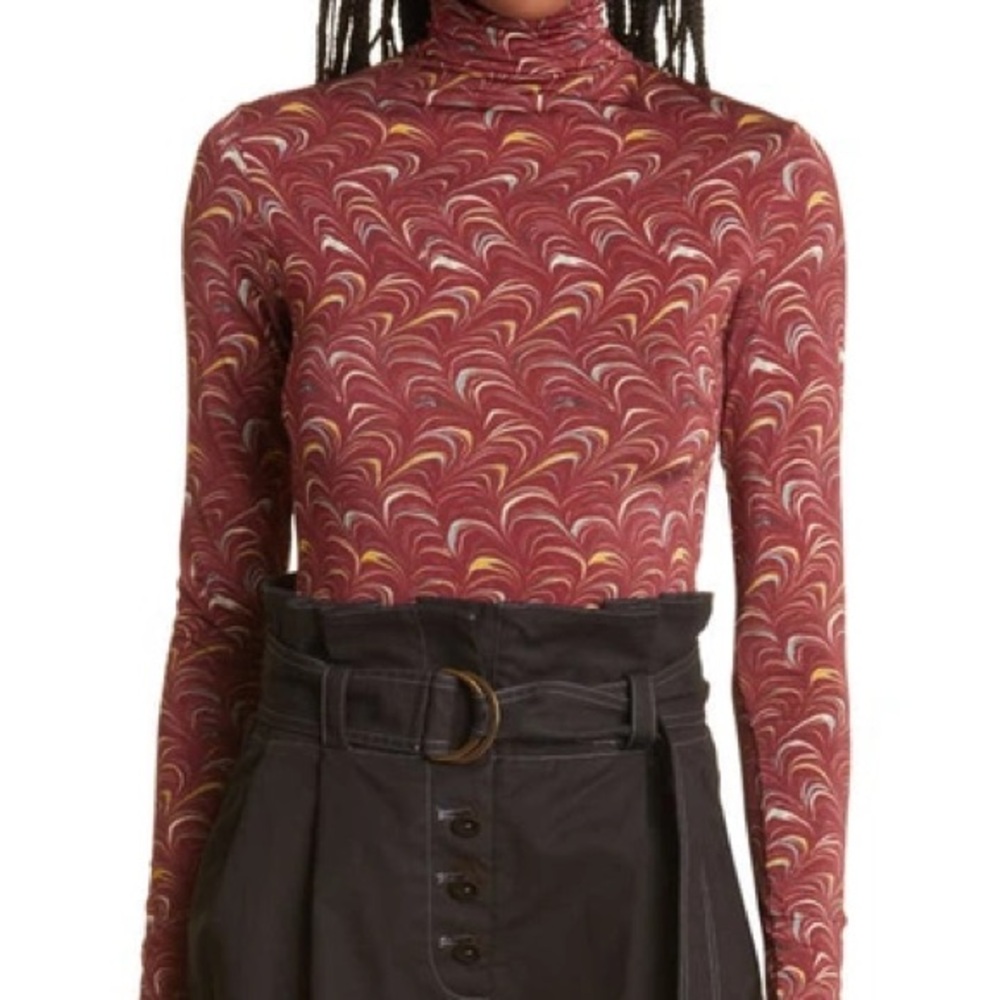 Ulla johnson Aurelia Printed Stretch-jersey Turtleneck Top In Red